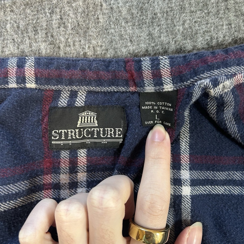 Vintage Structure Flannel Shirt Mens Large Plaid 100% Cotton 90s Grunge Shirt - Picture 4 of 11